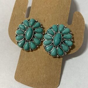 NWTs Turquoise Coloured Howlite Stone Earrings - Silver Plated - Western Style